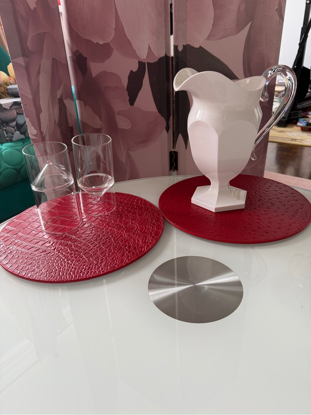 Luxurious set of Funky Italian Leather Red Placemats